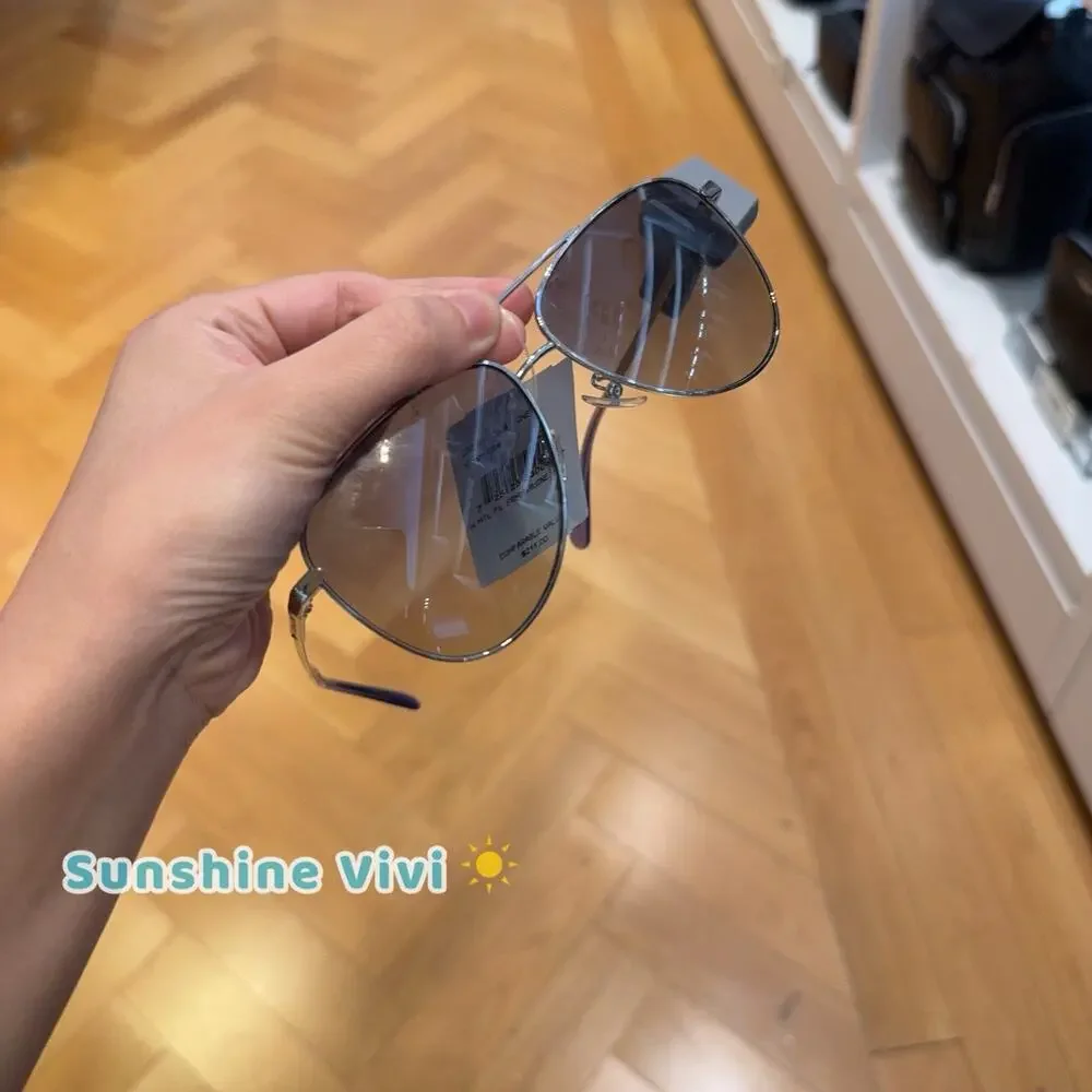 NWT Coach C Hardware Metal Pilot Sunglasses Silver Blue CAE96